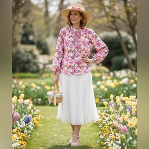 Macbeth Collection Floral Blouse Sz S - Margaret Josephs Pink Rose Smocked Top